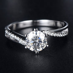 Split Shank Twisted Arm 1.0 Carat Round Cut Moissanite Engagement Ring