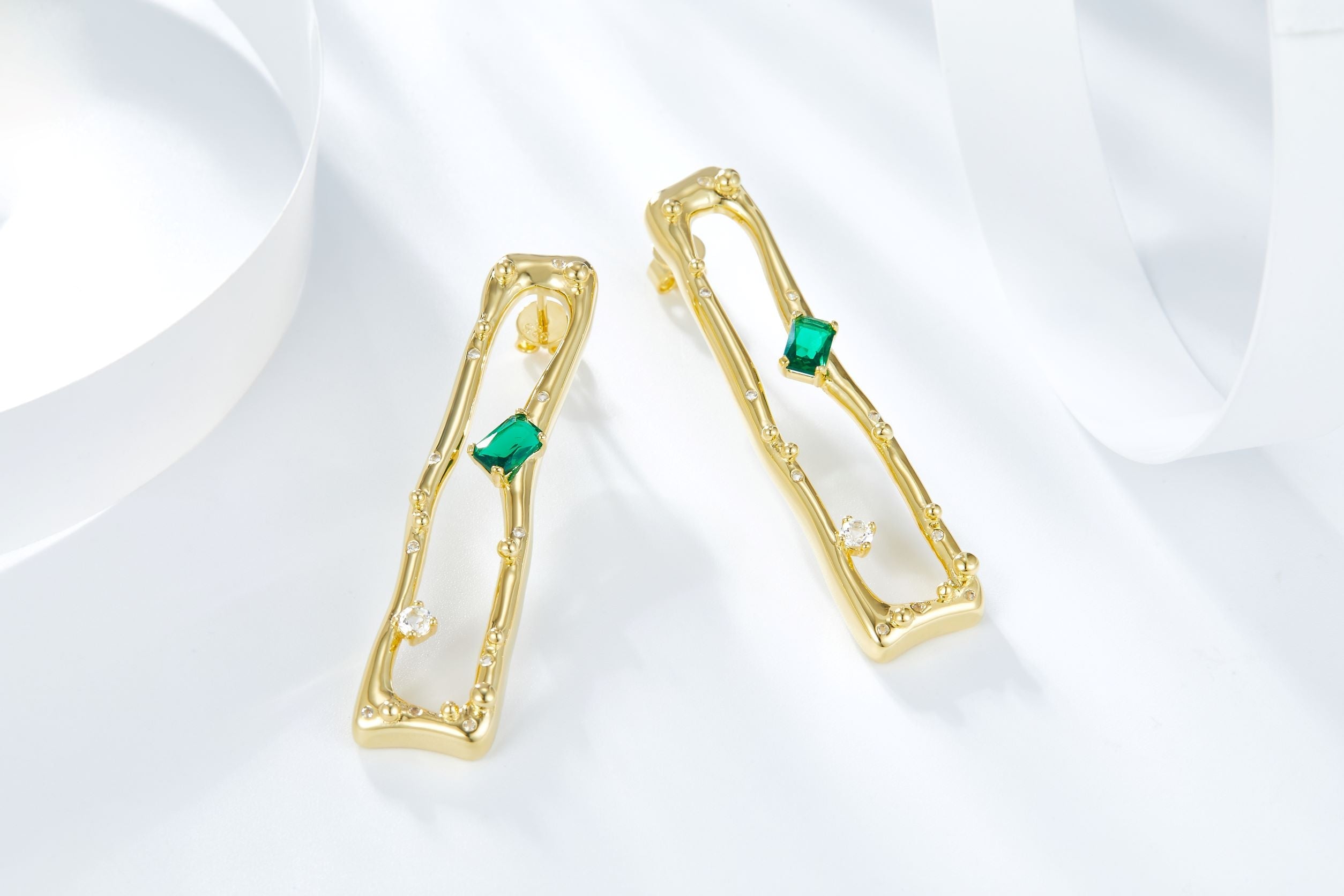 Golden Rectangle Enamel Drop Earrings