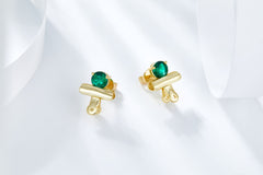 Round Lab Created Emerald Clip Shape Stud Earrings