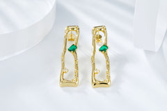 Golden Rectangle Enamel Drop Earrings