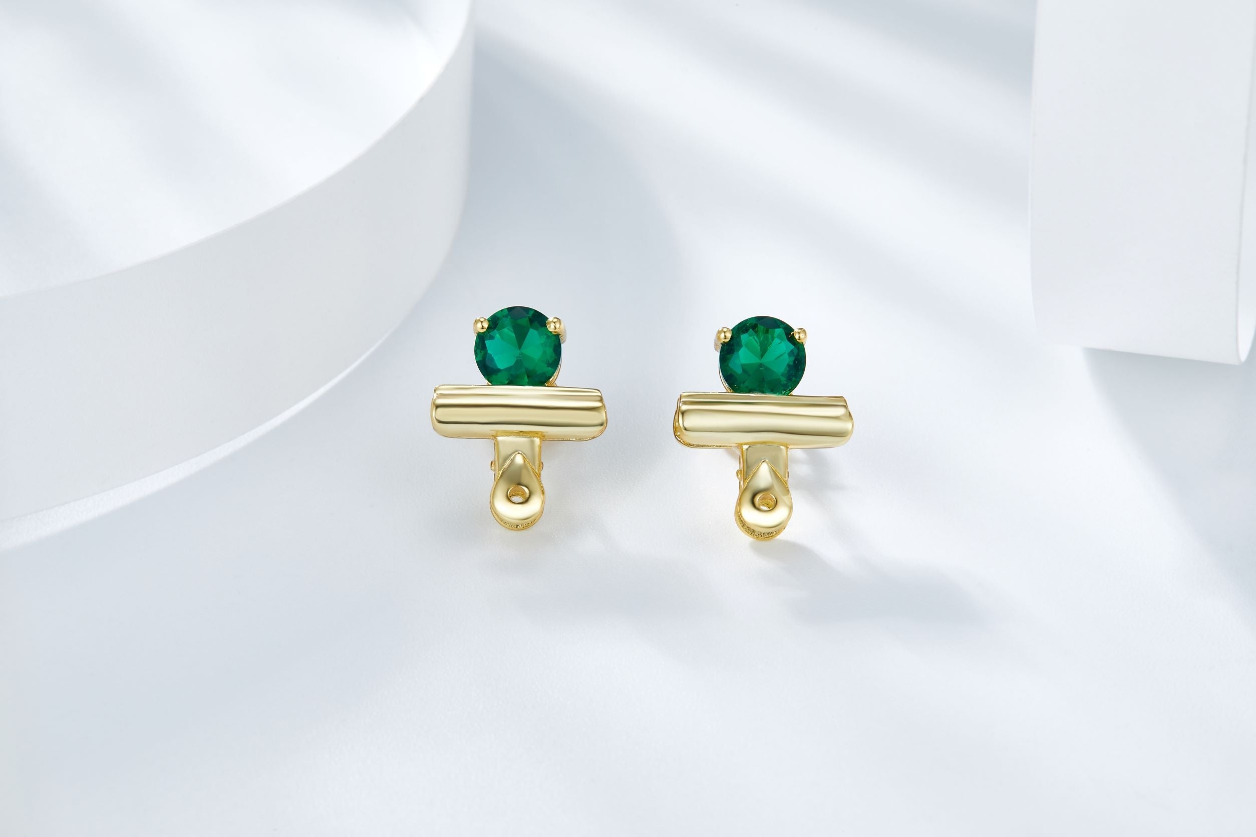 Round Lab Created Emerald Clip Shape Stud Earrings