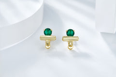 Round Lab Created Emerald Clip Shape Stud Earrings