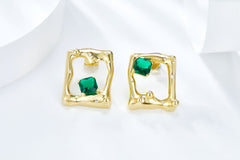 Golden Square Shape Enamel Stud Earrings