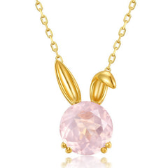 Round Cut Pink Crystal Bunny Silver Necklace