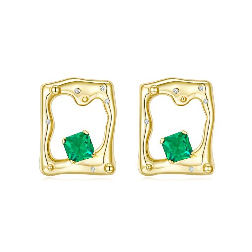 Golden Square Shape Enamel Stud Earrings