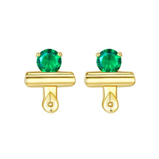 Round Lab Created Emerald Clip Shape Stud Earrings