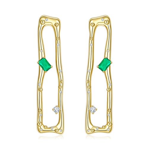 Golden Rectangle Enamel Drop Earrings