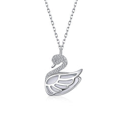 Zircon Swan Pendant Silver Necklace for Women