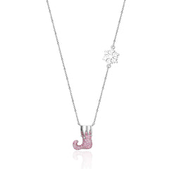 Pink Zircon Christmas Stocking Pendant Snowflake Sterling Silver Necklace