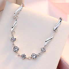 Beading Round Zircon Twist Silver Bracelet for Women