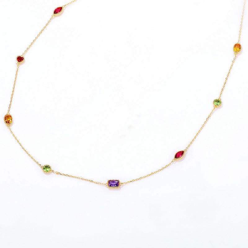 Beading Colourful Zircon Silver Necklace