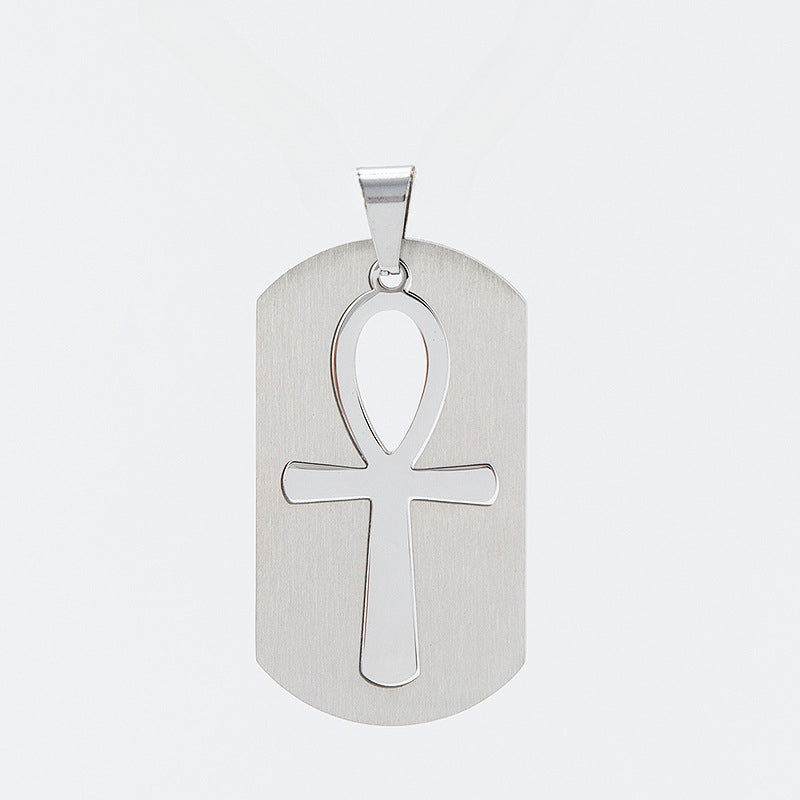 Egyptian Ankh Cross Arc Rectangle Titanium Steel Pendant for Men