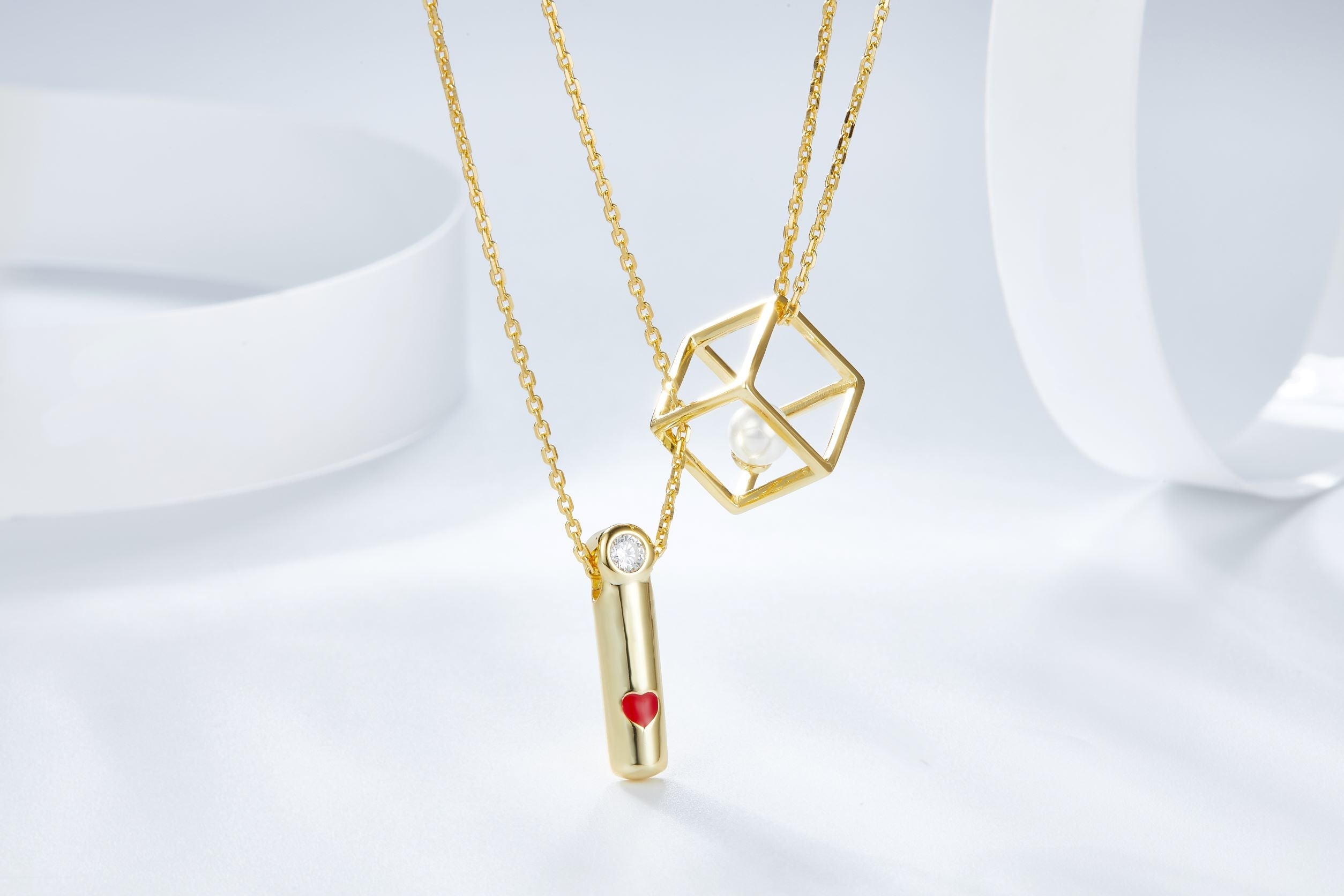 Golden Cube of Love Enamel Necklace for Women