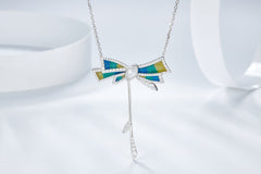 Bowknot Pendant Enamel Silver Necklace