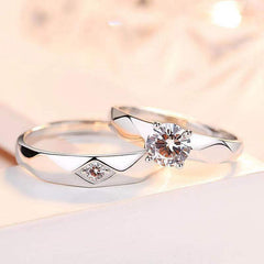 Rhombus Pattern with Zircon Silver Couple Ring