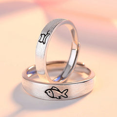 Cat and Fish Silver Couple Ring for Women