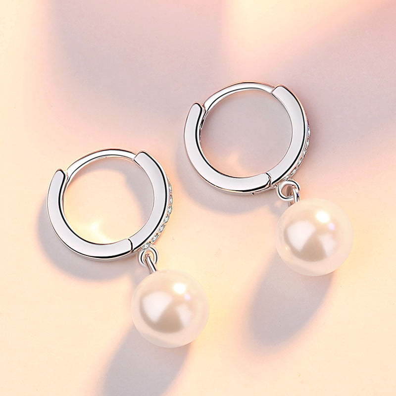 Pearl Silver Hoop Earrings for Women