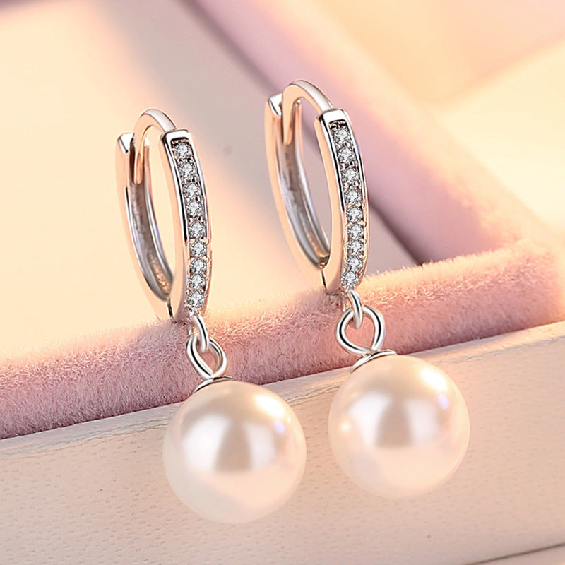 Pearl Silver Hoop Earrings for Women