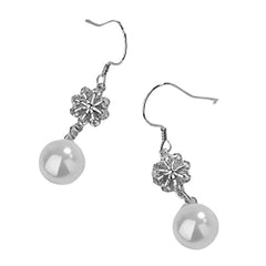 Snowflake with Pearl Pendant Silver Drop Earrings for Women