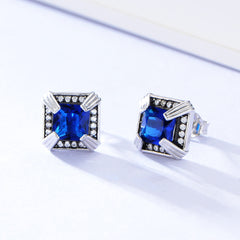 Vintage Colurful Square Zircon Silver Studs Earrings for Women