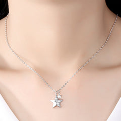 Star with Zircon Pendant Silver Necklace for Women