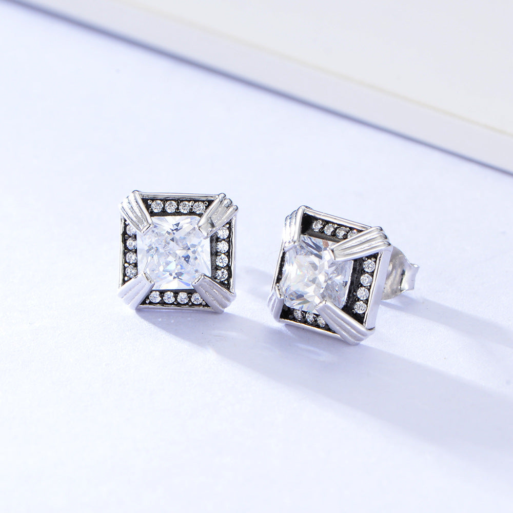 Vintage Colurful Square Zircon Silver Studs Earrings for Women