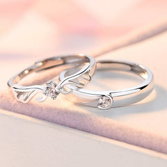Angle Wings Design with Zircon Silver Couple Rings for Women