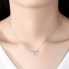 Zircon Bowknot Pendant Silver Necklace for Women