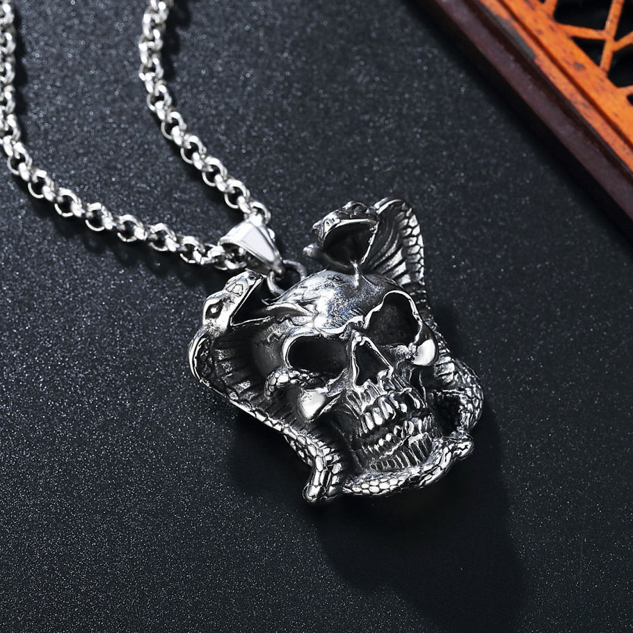 Halloween Double Snake Skull Titanium Steel Pendant for Men