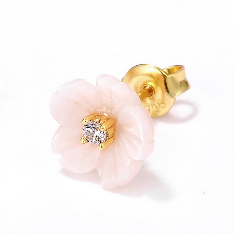 Pink Flower Colourful Zircon Sterling Silvre Stud Earrings