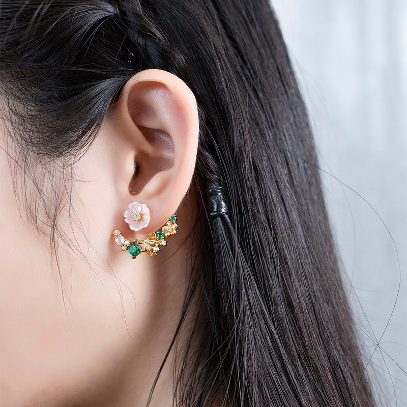 Pink Flower Colourful Zircon Sterling Silvre Stud Earrings