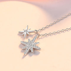 Octagonal Star with Zircon Pendant Silver Necklace for Women