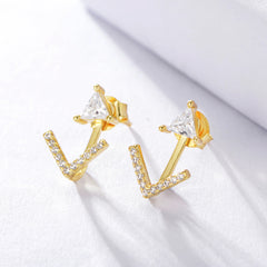 Back Hanging Triangle Arrow Silver Studs Earrings for Women