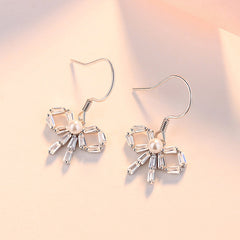 Zircon Bow with Pearl Silver Drop Earrings for Women