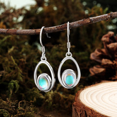 Hollow Water Drop Pendant Oval Moon Stone Sterling Silver Earrings