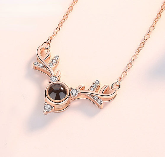 Zircon Elk Pendant Silver Necklace for Women