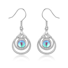 Round Moon Stone Bohemian Style Pendant Sterling Silver Earrings