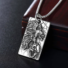 Halloween Eagle Skull Rectangle Titanium Steel Necklace for Men