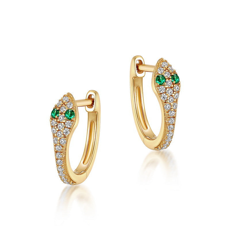 Green Eye Snake Zircon Sterling Silver Hoop Earrings