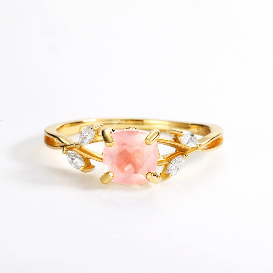 Split Shank Cushion Cut Pink Crystal Opening Silver Ring