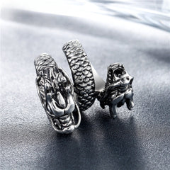 Double Headed Chinese Dragon Titanium Steel Ring for Men