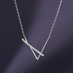 Geometric V-shape with Zircon Silver Necklace for Women