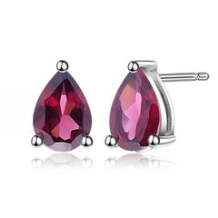 Solitaire Pear Shape Natural Gemstone Silver Stud Earrings