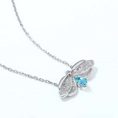 Oval Blue Topaz Zircon Glowworm Pendant Sterling Silver Necklace