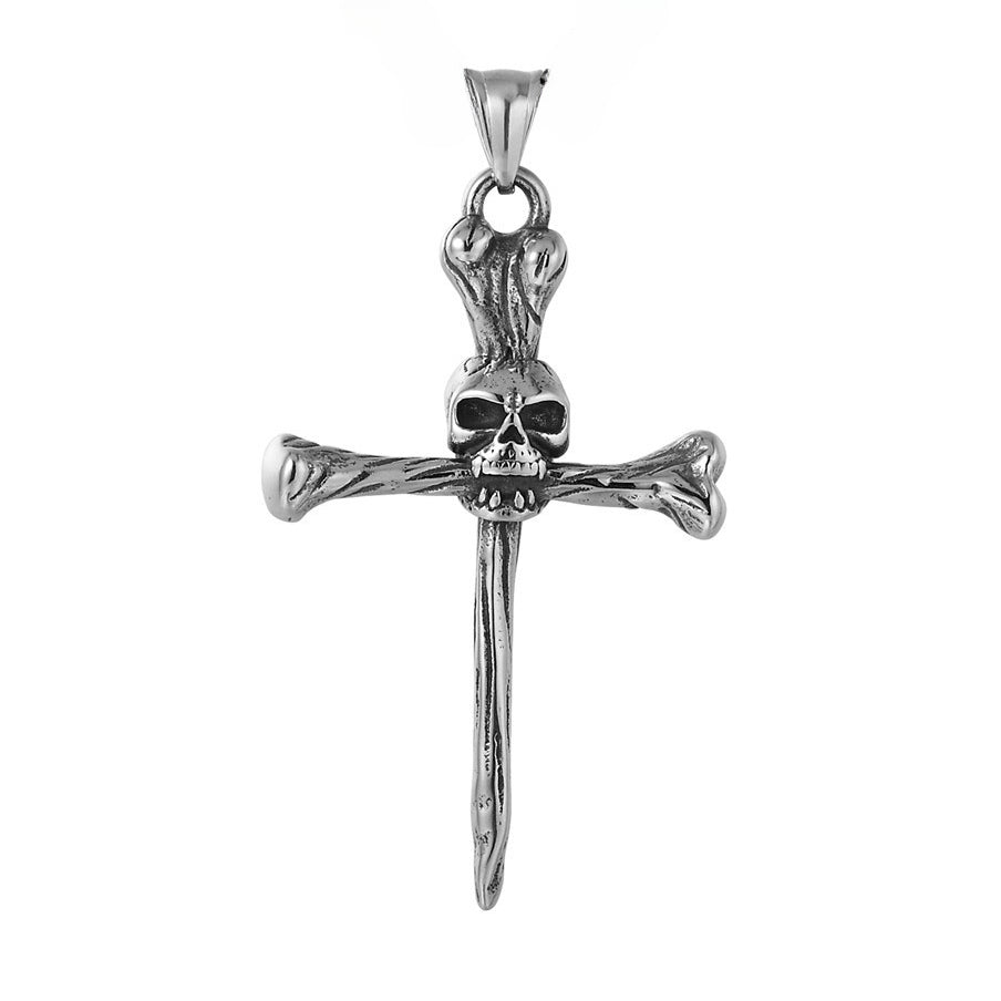 Halloween Cross Skull Head Titanium Steel Pendant for Men