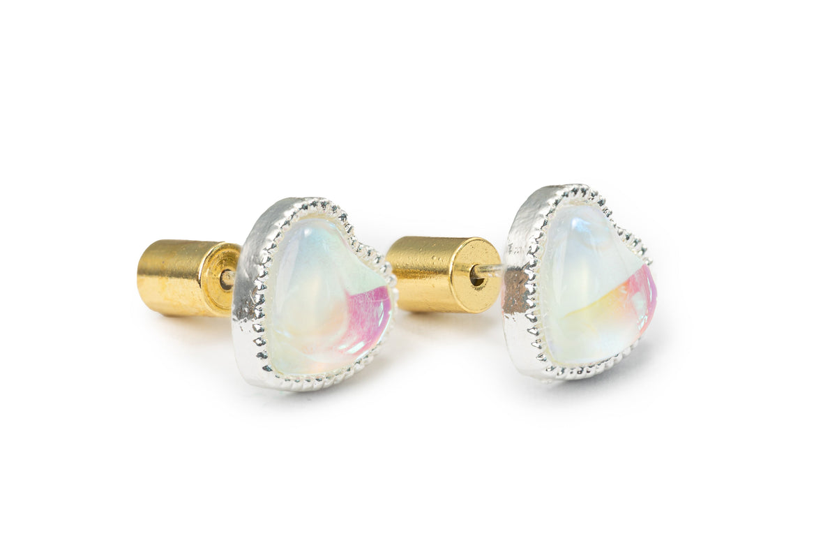 Silver Transparent Heart Studs