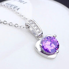 (Pendant Only) Heart Shape with Zircon Silver Pendant for Women