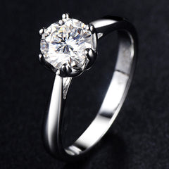 (1.0CT) Moissanite Round Cut Six Prongs Solitaire Silver Engagement Ring for Women