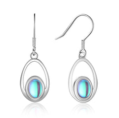 Hollow Water Drop Pendant Oval Moon Stone Sterling Silver Earrings