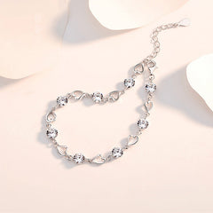 Hollow Heart with Zircon Beading Silver Bracelet for Women